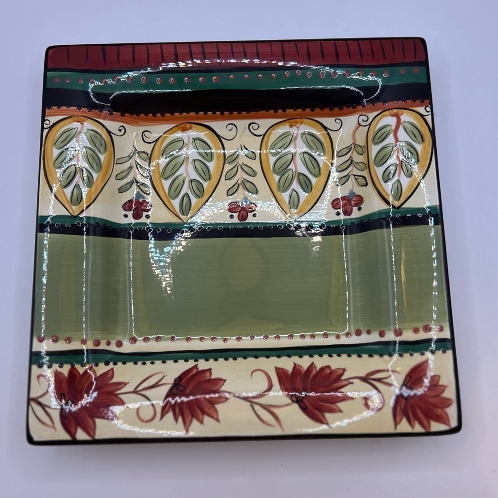 Tabletops Unlimited beautiful ceramic‎ hand painted 8” square salad plate/dish.